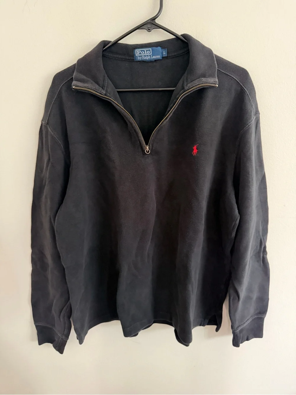 Polo by Ralph Lauren Black Quarter-Zip Sweater with Red Pony